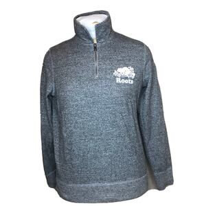 Roots Canadian Heritage Men's Heather Grey Quarter Zip Sweatshirt logo Size M